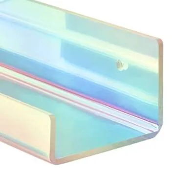 X-FLOAT The Original Rainbow Iridescent Acrylic Floating Shelves (Wall Mounted) for Bedroom, Bathroom, Living Room or Kitchen (Set of 2)