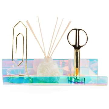 X-FLOAT The Original Rainbow Iridescent Acrylic Floating Shelves (Wall Mounted) for Bedroom, Bathroom, Living Room or Kitchen (Set of 2)