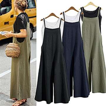 Aedvoouer Women's Overalls Casual Linen Jumpsuits Wide Leg Loose Pants Baggy Bib Rompers,M,A-suspend...