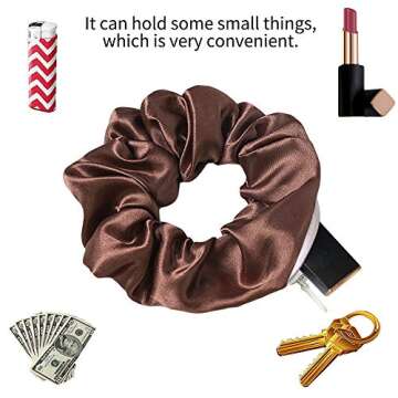 DINPREY Women's Premium Silk Scrunchies with Zipper Pouch, 9 Pcs Hair Ties Ropes, Secret Zipper Hidd...