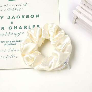 DINPREY Women's Premium Silk Scrunchies with Zipper Pouch, 9 Pcs Hair Ties Ropes, Secret Zipper Hidden Pocket Scrunchies, Tie Soft Stash Hair Elastic Ties for Vsco Girl Stuff