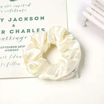 DINPREY Women's Premium Silk Scrunchies with Zipper Pouch, 9 Pcs Hair Ties Ropes, Secret Zipper Hidden Pocket Scrunchies, Tie Soft Stash Hair Elastic Ties for Vsco Girl Stuff