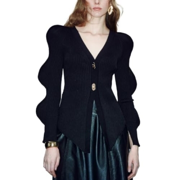 URBAN REVIVO Women Cardigan Sweaters Long Sleeve Knitted V-Neck Open Front Button Down Outwear Trend...