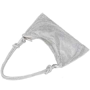 YIKOEE Sparkly Rhinestone Purse for Women Evening Hobo Shoulder Bag (Sliver)