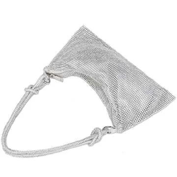 YIKOEE Sparkly Rhinestone Purse for Women Evening Hobo Shoulder Bag (Sliver)