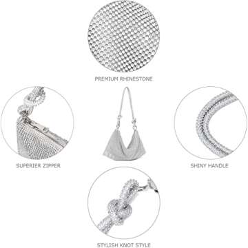 YIKOEE Sparkly Rhinestone Purse for Women Evening Hobo Shoulder Bag (Sliver)