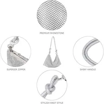 YIKOEE Sparkly Rhinestone Purse for Women Evening Hobo Shoulder Bag (Sliver)
