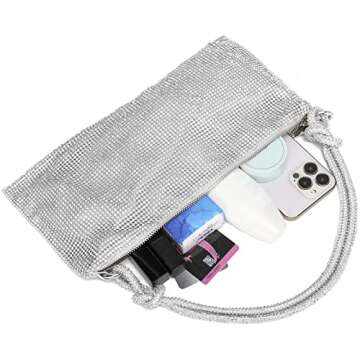 YIKOEE Sparkly Rhinestone Purse for Women Evening Hobo Shoulder Bag (Sliver)