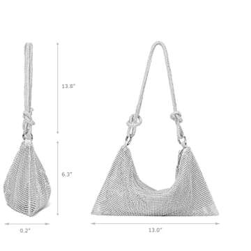 YIKOEE Sparkly Rhinestone Purse for Women Evening Hobo Shoulder Bag (Sliver)