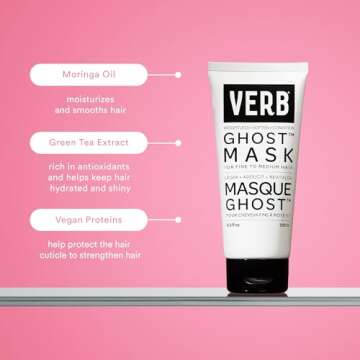 VERB Ghost Hair Mask - Vegan Deep Conditioning Hair Treatment – Repair Hair Mask for Damaged Hair – Intense Hydration Mask with Moringa Oil Defrizzes and Promotes Shine, 6.3 fl oz