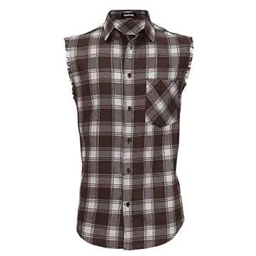 LOGEEYAR Men Plaid Sleeveless Shirt - Casual Flannel Style