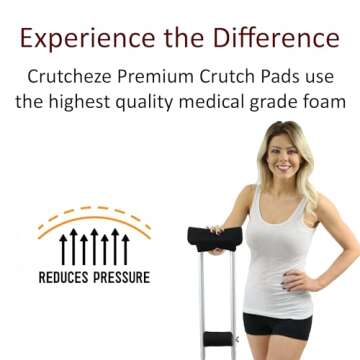 Crutcheze Premium USA Designed Crutch Pad and Hand Grip Covers | Comfortable Underarm Padding Washable Breathable Moisture Wicking Odor Reducing- Accessories for Adult & Youth Crutches (Black)