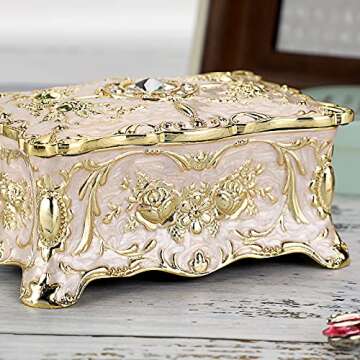 Hipiwe Vintage Jewelry Box, Small Enameled Trinket Box Organizer Rectangular Treasure Chest Box Jewelry Decorative box Keepsake Gift Box Case for Women Girls,3.7x 2.7x 2 inch