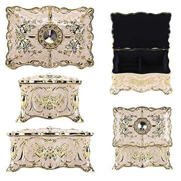 Hipiwe Vintage Jewelry Box, Small Enameled Trinket Box Organizer Rectangular Treasure Chest Box Jewelry Decorative box Keepsake Gift Box Case for Women Girls,3.7x 2.7x 2 inch