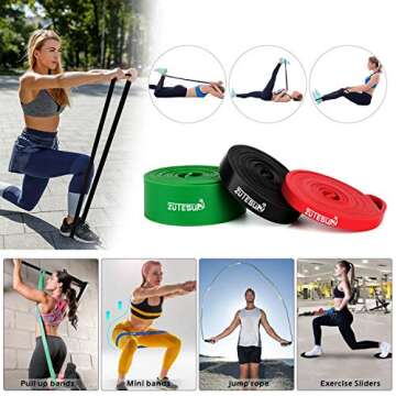 Resistance Bands Set Workout Bands - 3 Pull Up Assistance Bands, 5 Exercise Resistance Loop Bands, 2 Core Sliders, Jump Rope, Handles, Door Anchor,Ankle Straps for Body Stretching/ Power Training