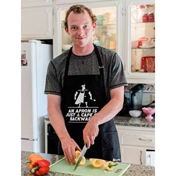An Apron is Just A Cape | Funny Apron For Men - Adjustable Neck Straps & One Size Fit | BBQ Apron for Men w/Pockets | BBQ Gifts for Men & Unique Gifts for Fathers | Mens Aprons for Grilling