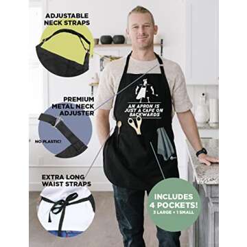 An Apron is Just A Cape | Funny Apron For Men - Adjustable Neck Straps & One Size Fit | BBQ Apron for Men w/Pockets | BBQ Gifts for Men & Unique Gifts for Fathers | Mens Aprons for Grilling