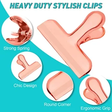 Stainless Steel Rose Gold Chip Clips for Kitchen Organization