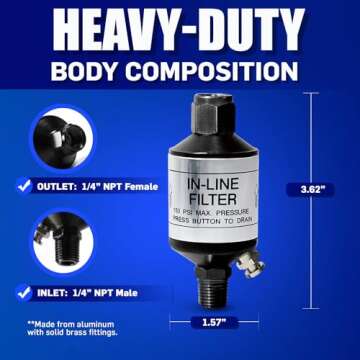 LE LEMATEC Air Compressor Water Separator, Compressed Air Dryer with Drain Valve, Inline Moisture Filter for HVLP Spray Paint Gun, Sand Blaster, Plasma Cutter & Other Air Tools (AI303-C1)