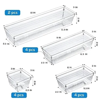 DCA 14 PCS Clear Plastic Drawer Organizer for Every Space