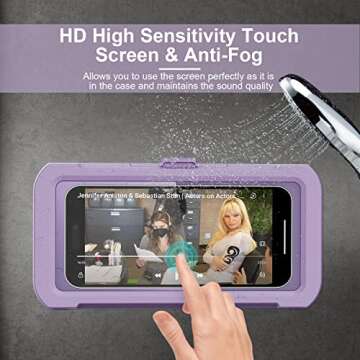 URROY Shower Phone Holder Waterproof, 360° Rotation Shower Phone Case, Anti-Fog High Sensitivity Universal Cover Mount Stand for Bathroom Wall Mirror Bathtub Kitchen, Gift for Men Women