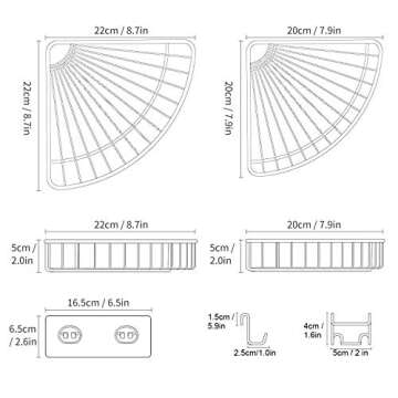 SMARTAKE 2-Pack Corner Shower Caddy, Stainless Steel Adhesive Bathroom Shelf with Removable Hooks, Wall Mounted Storage Organizer Racks for Shower, Kitchen, Toilet and Dorm, Black