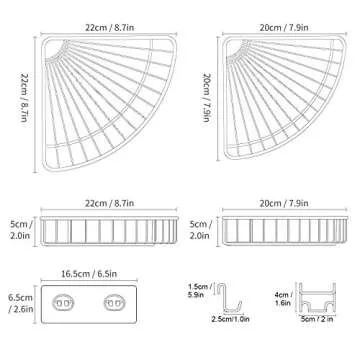 SMARTAKE 2-Pack Corner Shower Caddy, Stainless Steel Adhesive Bathroom Shelf with Removable Hooks, Wall Mounted Storage Organizer Racks for Shower, Kitchen, Toilet and Dorm, Black
