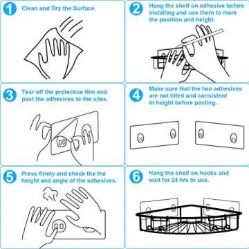 SMARTAKE 2-Pack Corner Shower Caddy, Stainless Steel Adhesive Bathroom Shelf with Removable Hooks, Wall Mounted Storage Organizer Racks for Shower, Kitchen, Toilet and Dorm, Black
