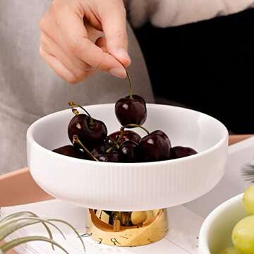 Kelendle Luxury Ceramic Footed Bowl for Kitchen & Table Decor