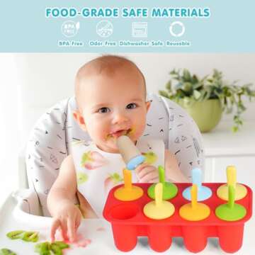 Miaowoof Silicone Popsicles Molds for Toddlers, 8-Cavity Non-BPA Premium Silicone Small Popsicle Molds, Ice Pop Mold with 8 Colorful Reusable Sticks for Kids (Red)
