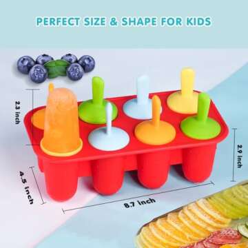 Miaowoof Silicone Popsicles Molds for Toddlers, 8-Cavity Non-BPA Premium Silicone Small Popsicle Molds, Ice Pop Mold with 8 Colorful Reusable Sticks for Kids (Red)