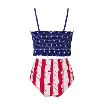 MOOSLOVER Women's Shirred Bandeau Bikini Top High Waisted Bottom 2 Piece Swimsuits Bikini Set(S,Blue red)