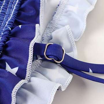 MOOSLOVER Women's Shirred Bandeau Bikini Top High Waisted Bottom 2 Piece Swimsuits Bikini Set(S,Blue red)