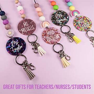 By the Graces Handmade Personalized Teacher Lanyard for Badges and Keys | Durable Beaded Lanyard wit...
