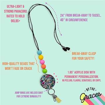 By the Graces Handmade Personalized Teacher Lanyard for Badges and Keys | Durable Beaded Lanyard with Breakaway Clasp & Name | Scratch Resistant Name Tag | Cute Teacher Lanyard | Sparkly Lanyard