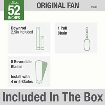 Hunter Fan Company 23838 Hunter Original Indoor, Outdoor Ceiling Fan with Pull Chain Control, 52", Black