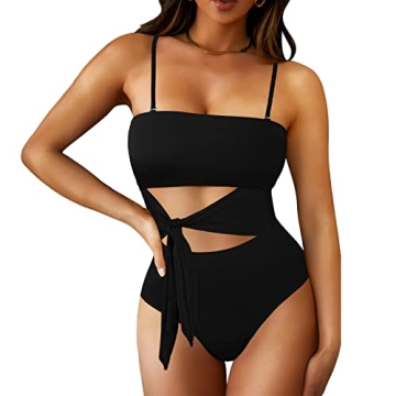 Stylish Women's High Waisted One Piece Swimsuit in Black