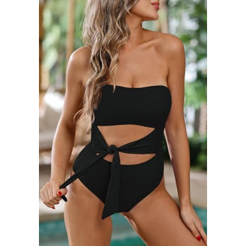 Stylish Women's High Waisted One Piece Swimsuit in Black