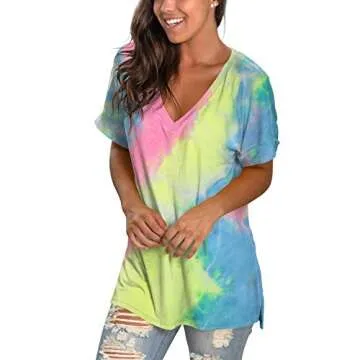 Liher Women’s V Neck Tie Dye Shirts for Casual Style