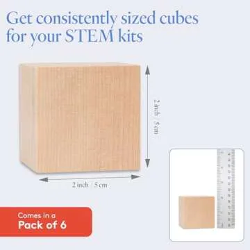 DIY Wood Cubes 2-inch, Pack of 6 Small Wooden Baby Blocks for Baby Shower, Wooden Blocks for Crafts, STEM, Building, and Blank Wooden Dice, by Woodpeckers