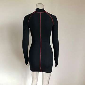 XLLAIS Cotton Cute Summer Dresses for Women Beach Sexy Zip Up Mini Bodycon with Sleeve (Black, s)