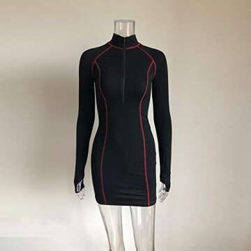 XLLAIS Cotton Cute Summer Dresses for Women Beach Sexy Zip Up Mini Bodycon with Sleeve (Black, s)