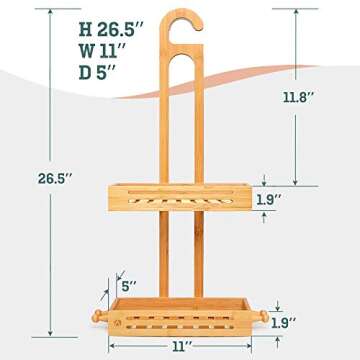 Bamboo Hanging Shower Caddy Rustproof Made from Natural Bamboo 2 Level Storage Organizer Waterproof & Anti Stain - Over The Shower Head Caddy 27" x 15" x 7"