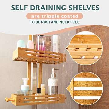 Bamboo Hanging Shower Caddy Rustproof Made from Natural Bamboo 2 Level Storage Organizer Waterproof & Anti Stain - Over The Shower Head Caddy 27" x 15" x 7"