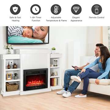 Tangkula 70 Inches Mantel Fireplace, 750W/1500W Electric Fireplace w/Mantel & Built-in Bookshelves, ...