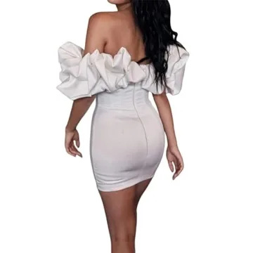 Argeousgor Off Shoulder Puff Sleeve Mini Dress for Women
