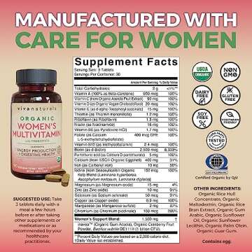 Organic Women Multivitamin with Iron and Probiotics (90 Tablets) – Multivitamin for Women with Vitamins B12, C, D and E – Daily Vitamins for Women - Organic Multi Vitamin Supplement for Women