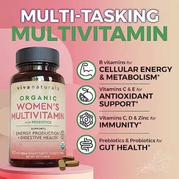 Organic Women Multivitamin with Iron and Probiotics (90 Tablets) – Multivitamin for Women with Vitamins B12, C, D and E – Daily Vitamins for Women - Organic Multi Vitamin Supplement for Women