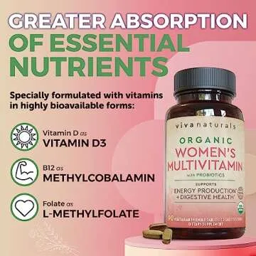 Organic Women Multivitamin with Iron and Probiotics (90 Tablets) – Multivitamin for Women with Vitamins B12, C, D and E – Daily Vitamins for Women - Organic Multi Vitamin Supplement for Women