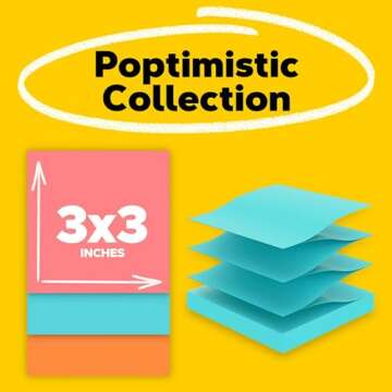 Post-it Pop-up Notes, 3x3 in, 18 Pads, America's #1 Favorite Sticky Notes, Poptimistic Collection, Bright Colors (Pink, Orange, Blue), Clean Removal, Recyclable (R330-18CTCP)